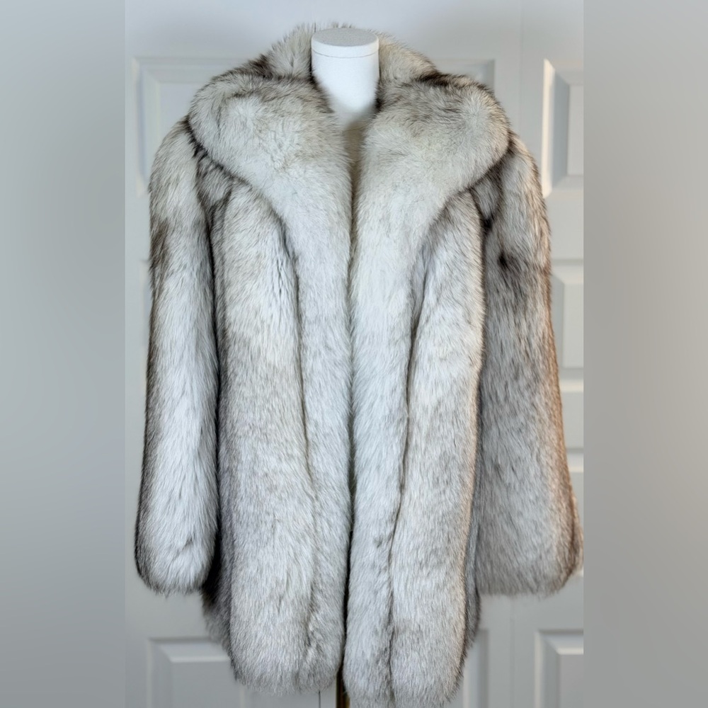 Vintage Natural Blue Fox Fur Shawl Collar Coat